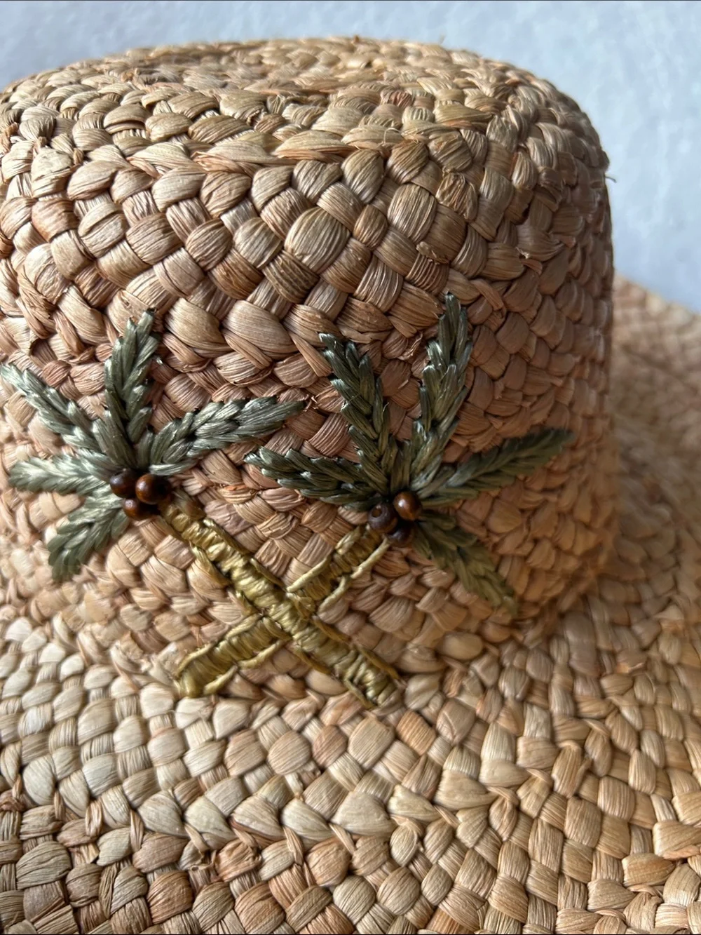 Cappelli Straworld Vintage Woven Straw Sun Hat with Palm Embroidery - Natural